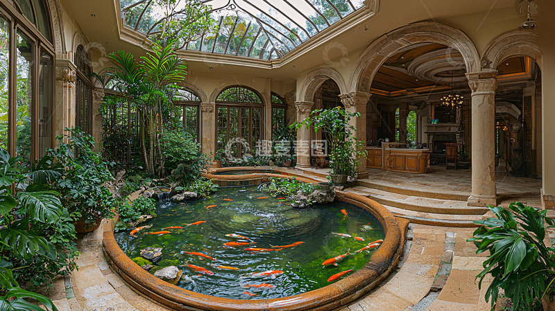 高清大图下载【趣麦麦图】室内庭院鱼池