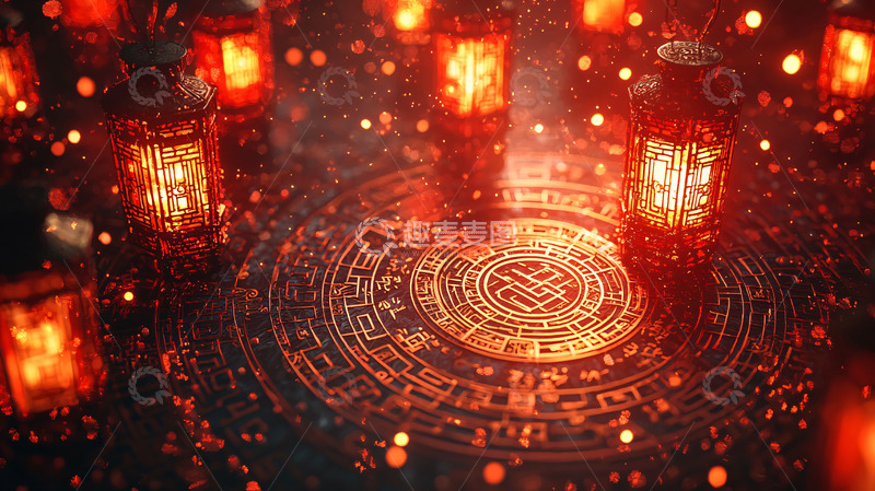 高清大图下载【趣麦麦图】红光灯笼环绕神秘圆盘