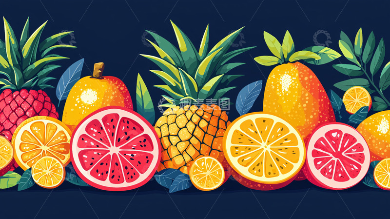 高清大图下载【趣麦麦图】热带水果无缝图案