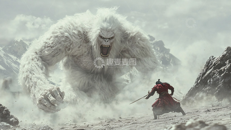 高清大图下载【趣麦麦图】雪山巨猿大战武士