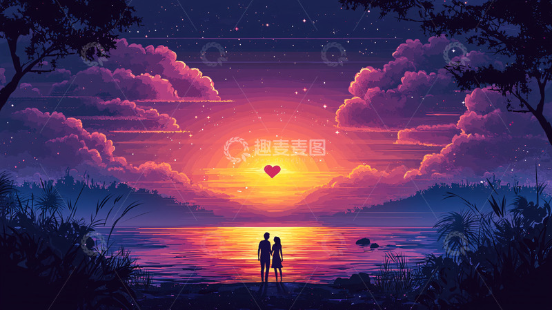 高清大图下载【趣麦麦图】唯美日落情侣