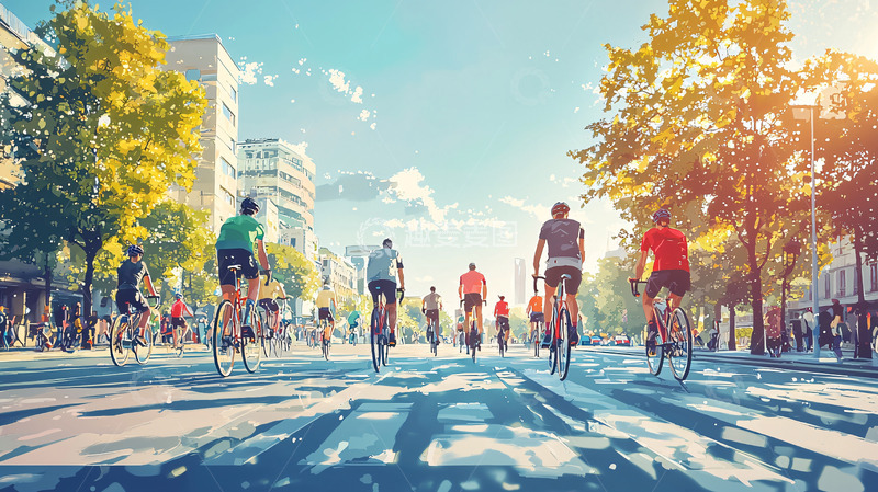 高清大图下载【趣麦麦图】阳光下骑行队伍