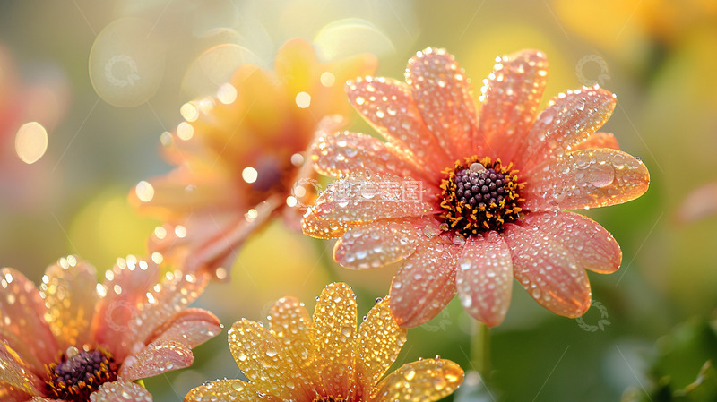 高清大图下载【趣麦麦图】淡色花朵上的水珠闪耀