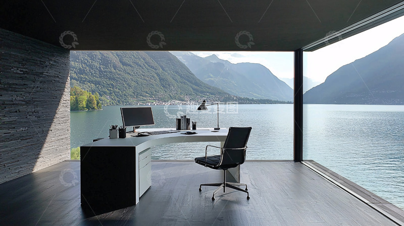 高清大图下载【趣麦麦图】极简湖景办公空间