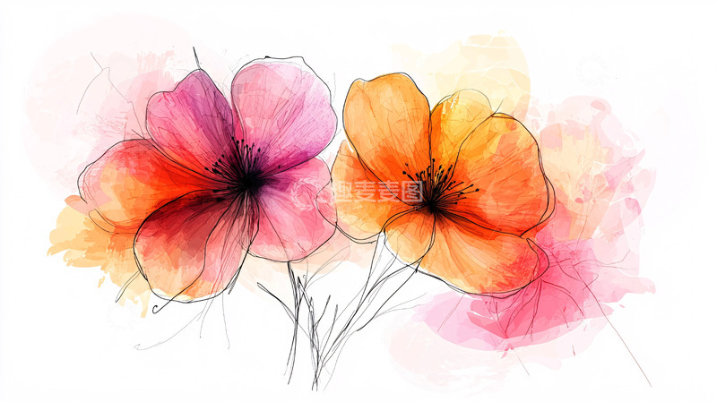高清大图下载【趣麦麦图】水彩花朵