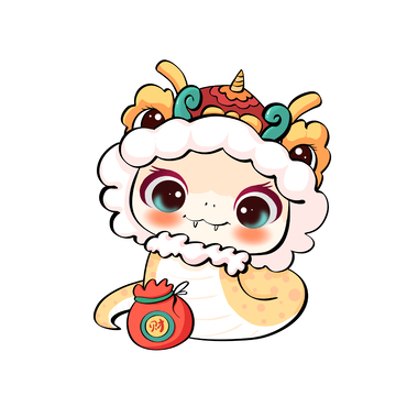 手绘春节蛇年福袋蛇IP形象海报设计素材