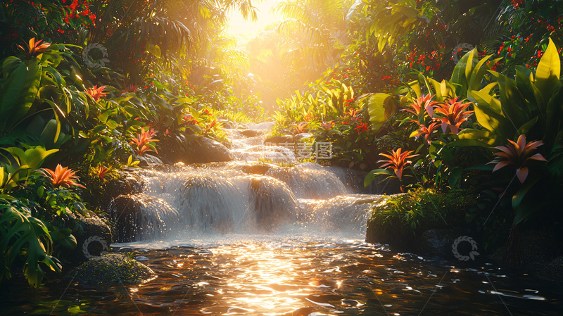 高清大图下载【趣麦麦图】阳光穿过雨林小溪