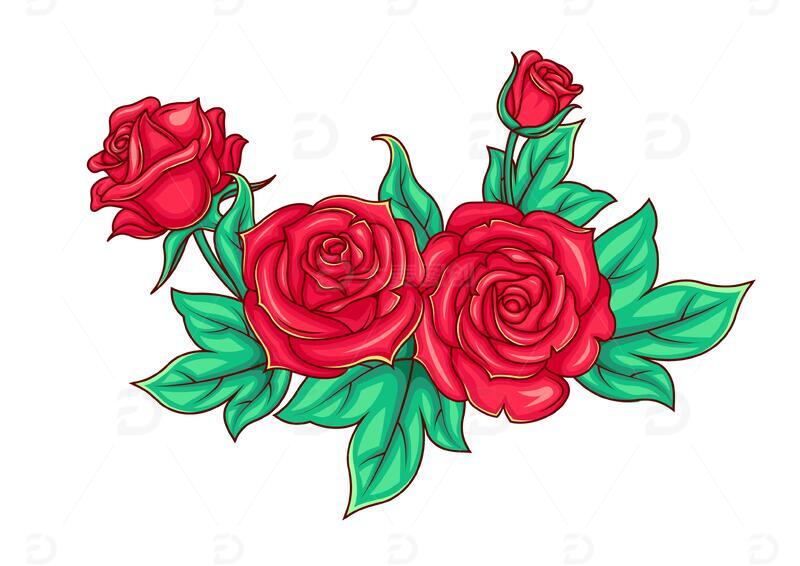 矢量玫瑰鲜花卡通插画