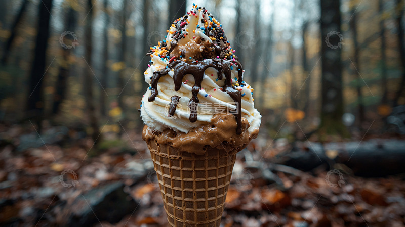 高清大图下载【趣麦麦图】森林背景冰淇淋