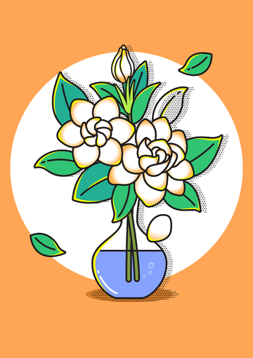 栀子花描边卡通插画