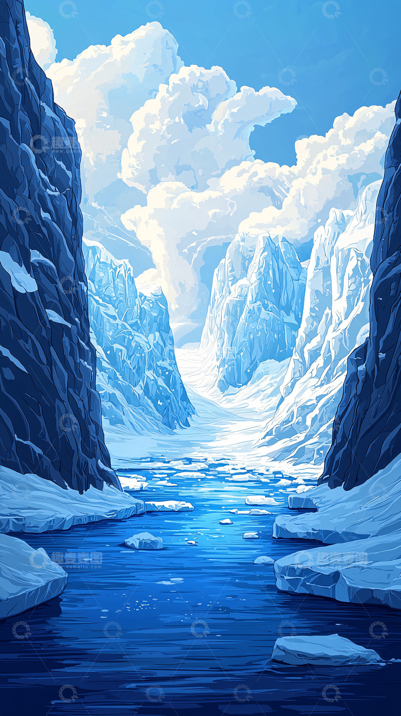 高清大图下载【趣麦麦图】冰雪峡谷河流