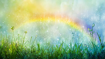 彩虹雨后清新绿草