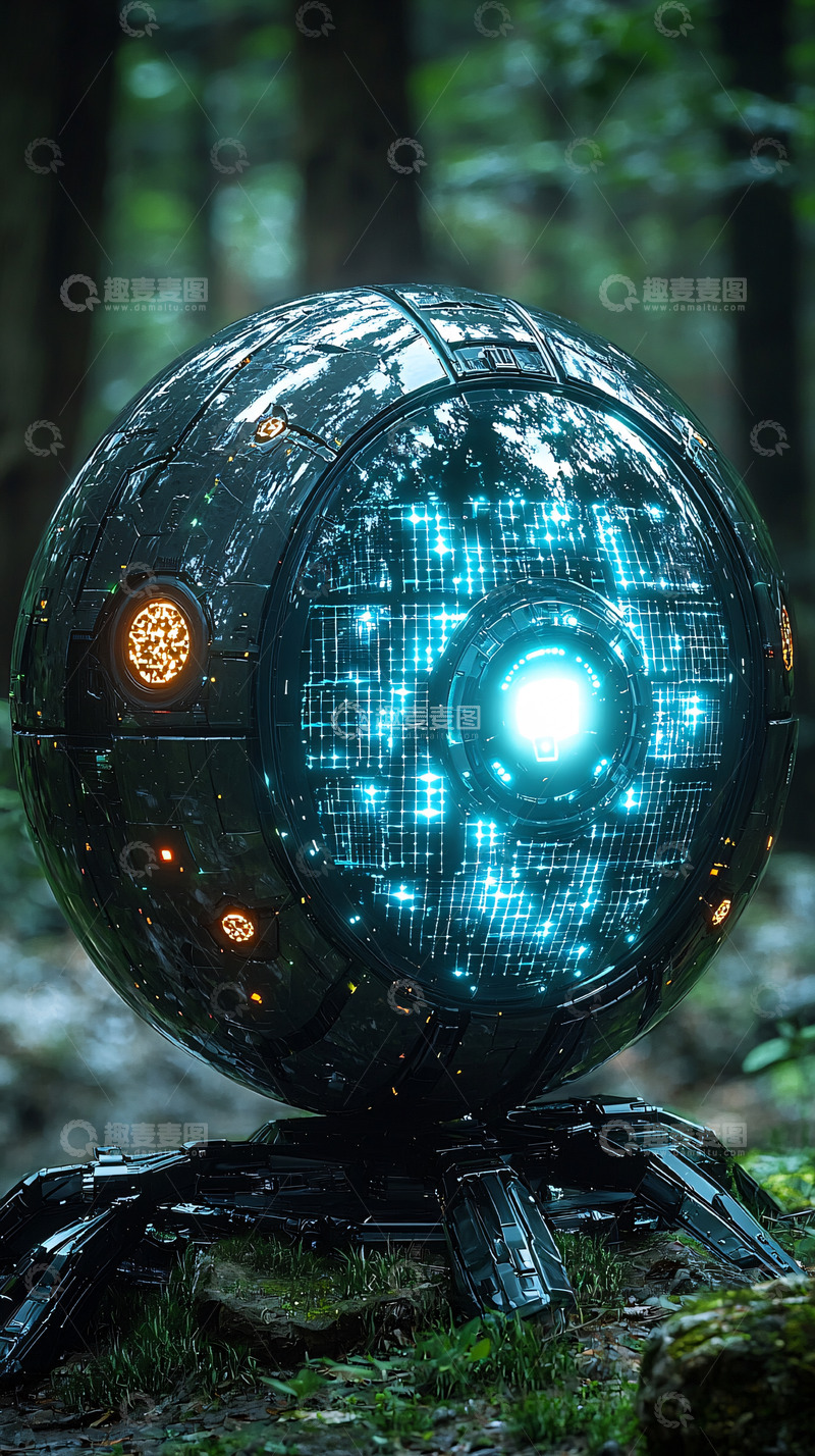 高清大图下载【趣麦麦图】森林背景的科技球体