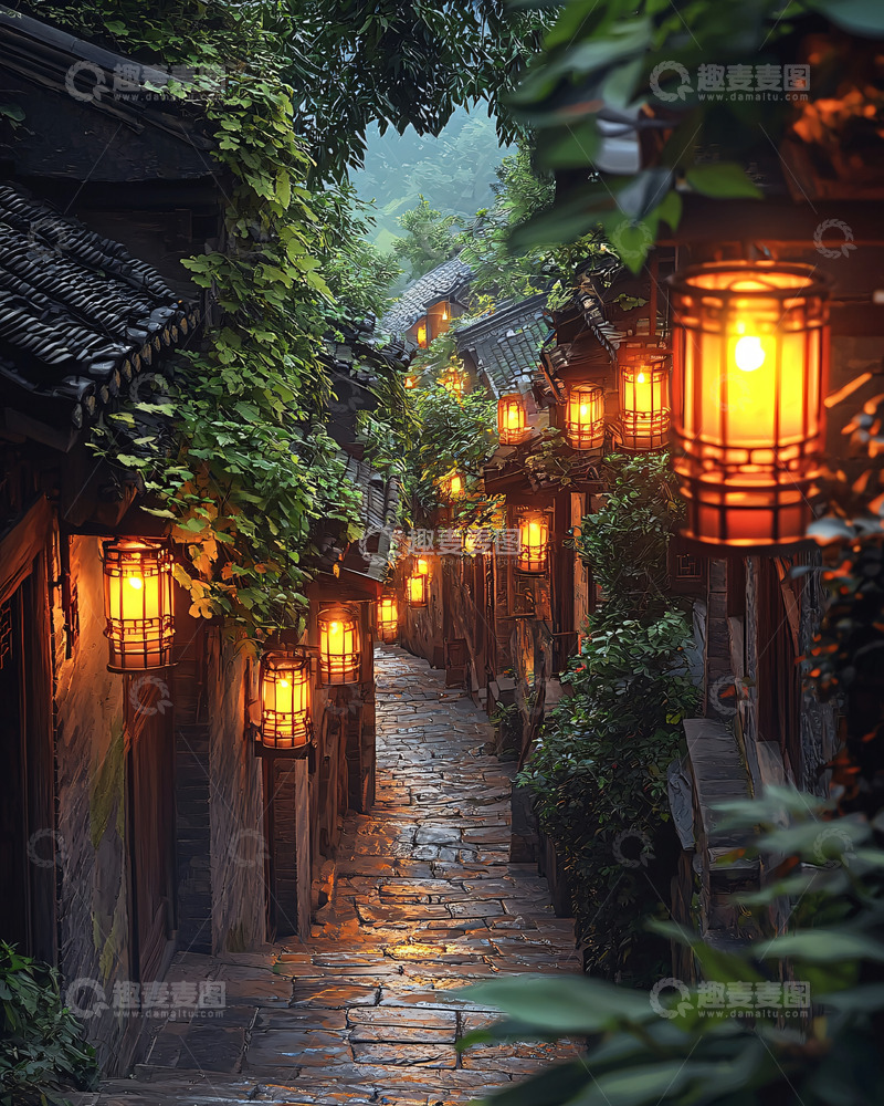高清大图下载【趣麦麦图】古镇夜景