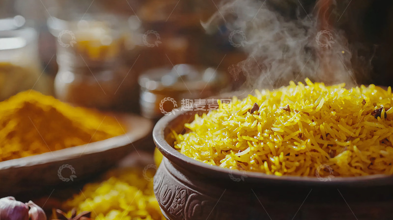 高清大图下载【趣麦麦图】热气腾腾的黄色米饭