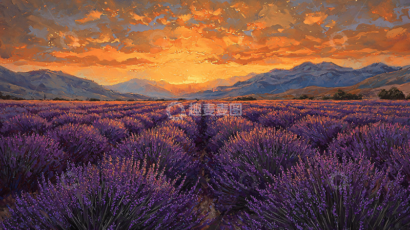 高清大图下载【趣麦麦图】日落薰衣草田园风景