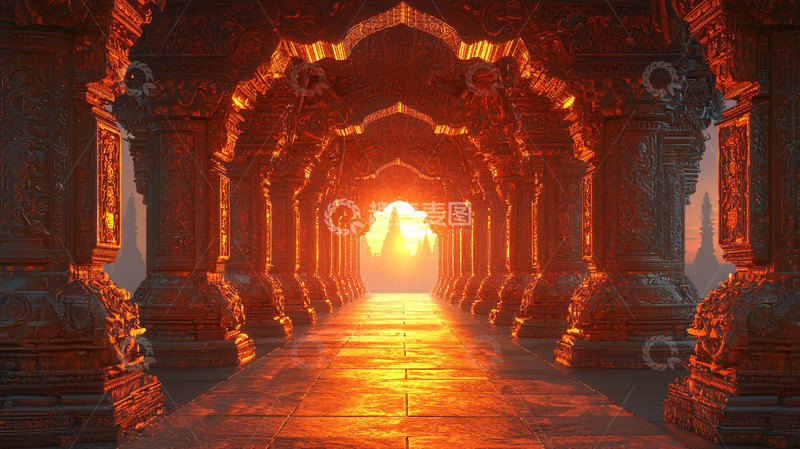 高清大图下载【趣麦麦图】古印度风格建筑长廊