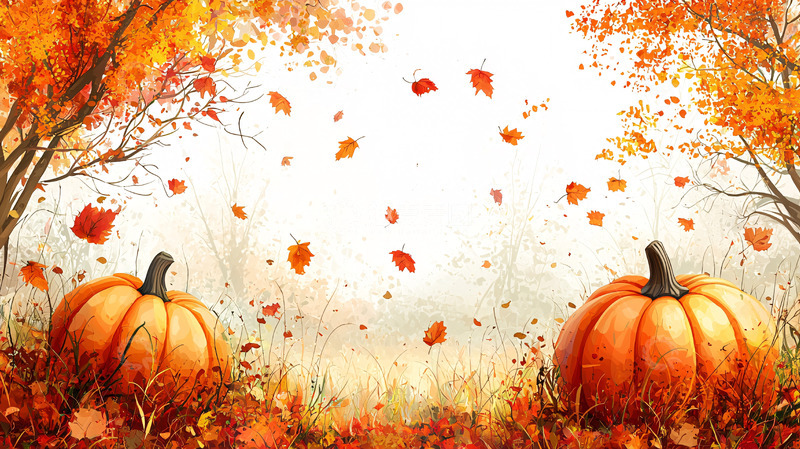 高清大图下载【趣麦麦图】秋天南瓜落叶