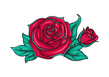 矢量描边玫瑰鲜花插画
