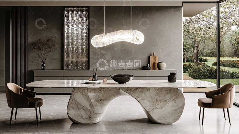 高清大图下载【趣麦麦图】-现代极简风格大理石餐桌