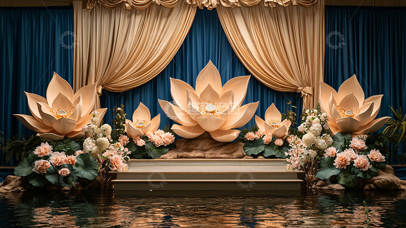 高清大图下载【趣麦麦图】金色莲花舞台背景