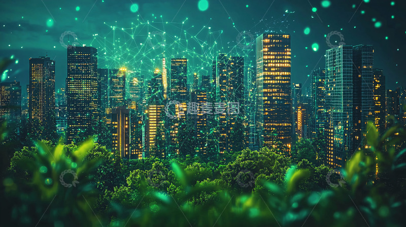 高清大图下载【趣麦麦图】夜幕下的绿色城市