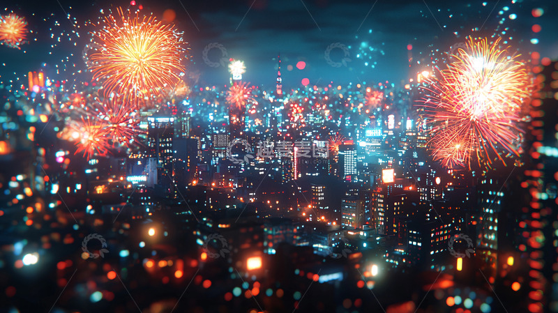 高清大图下载【趣麦麦图】夜景烟花城市