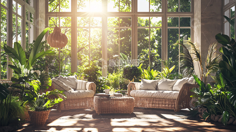高清大图下载【趣麦麦图】阳光洒满室内花园