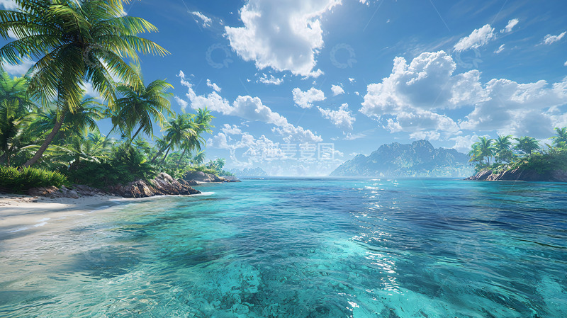 高清大图下载【趣麦麦图】热带海滩椰林碧海蓝天