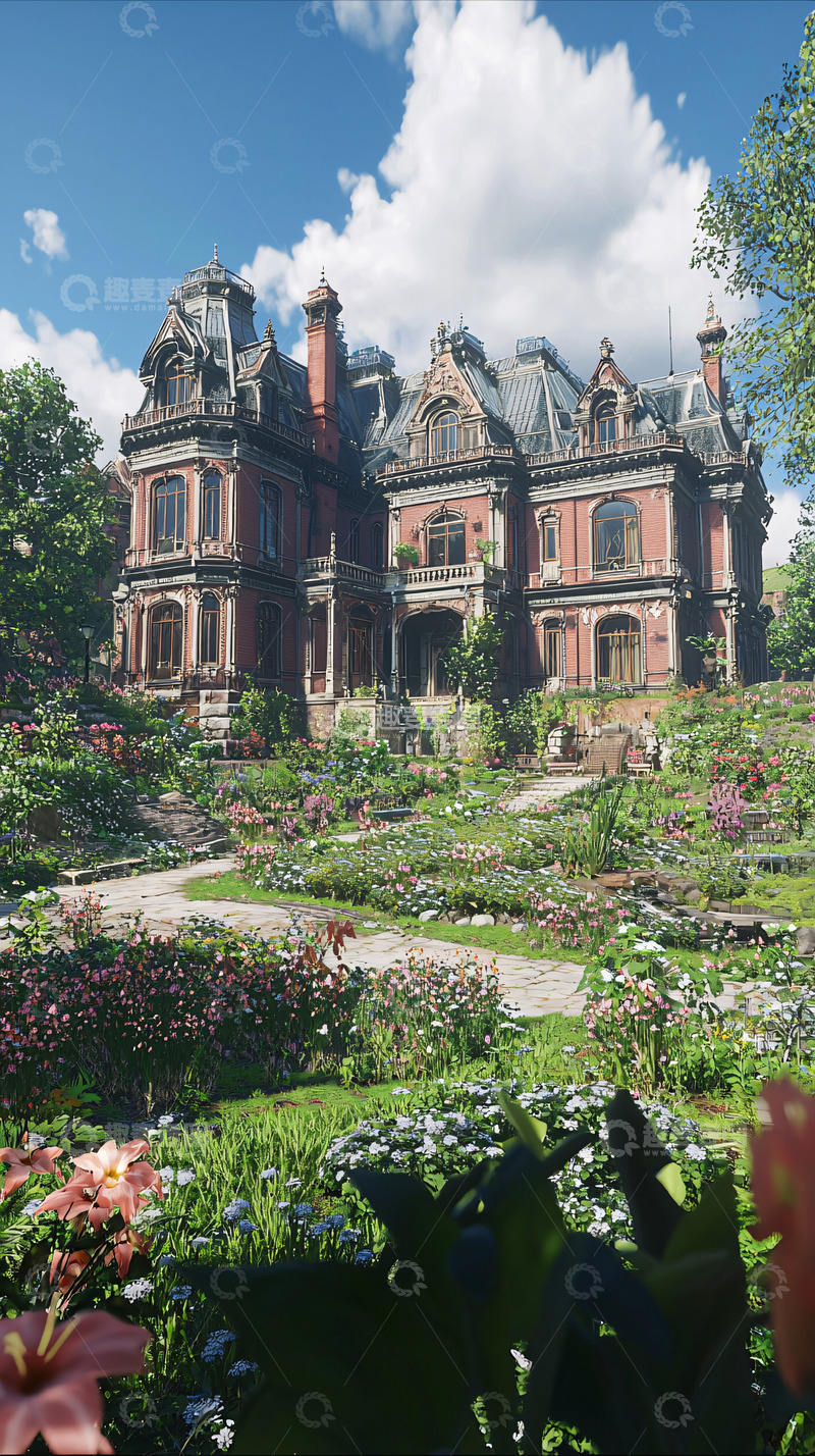 高清大图下载【趣麦麦图】宏伟庄园花园景色