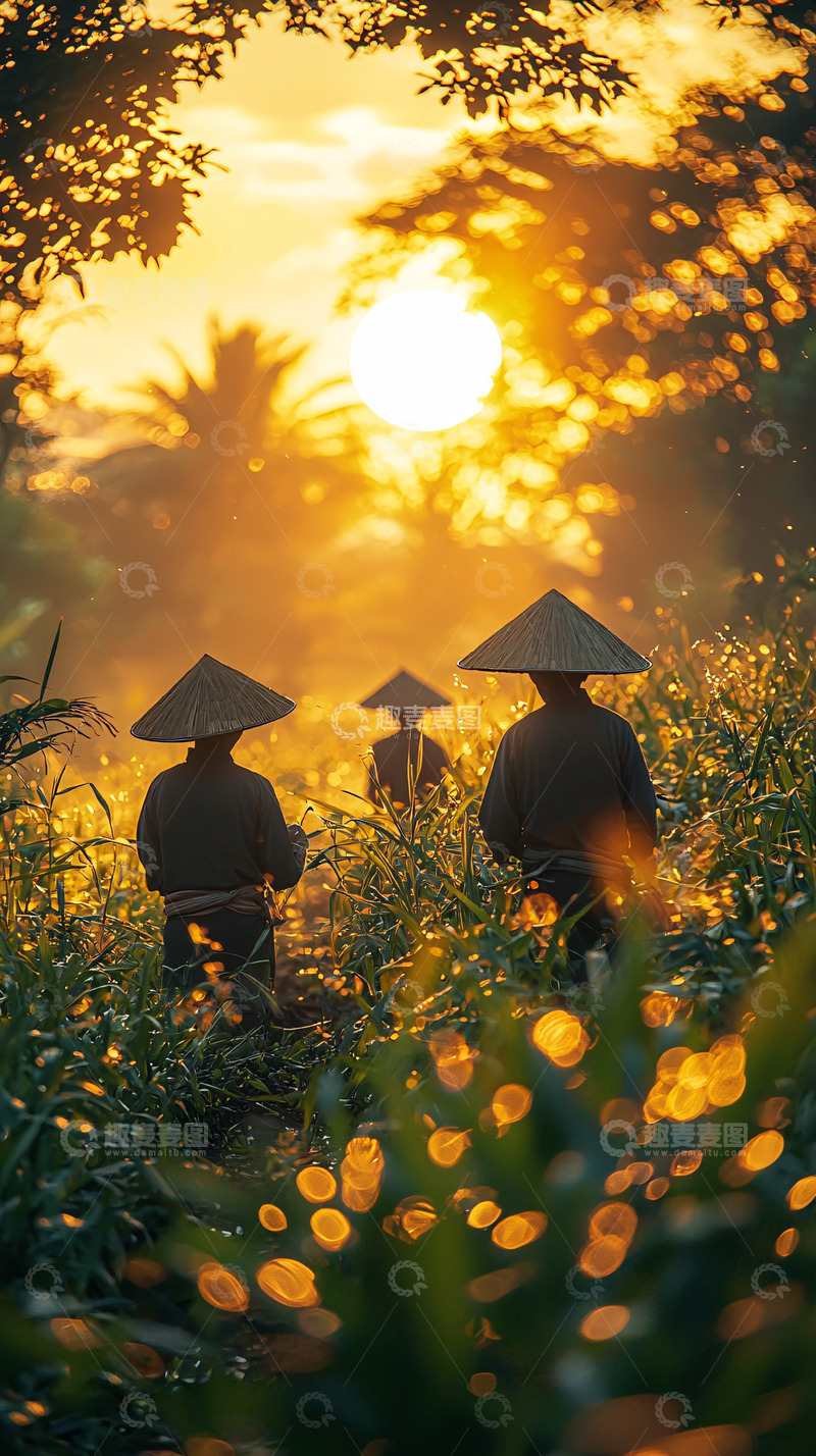 高清大图下载【趣麦麦图】日出田园劳作背影