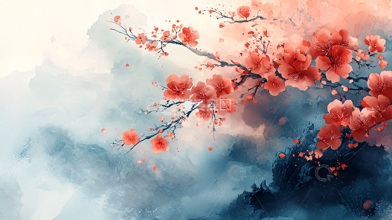 高清大图下载【趣麦麦图】水墨红梅