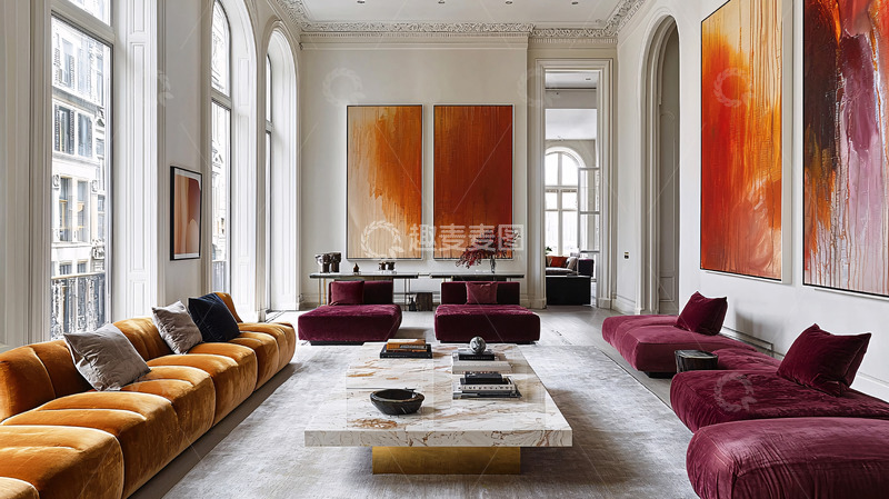 高清大图下载【趣麦麦图】极简风格大面积落地窗客厅
