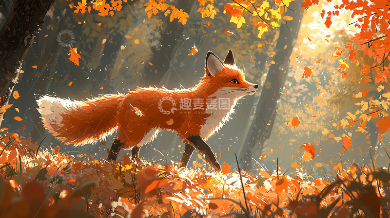 高清大图下载【趣麦麦图】秋天森林里的小狐狸