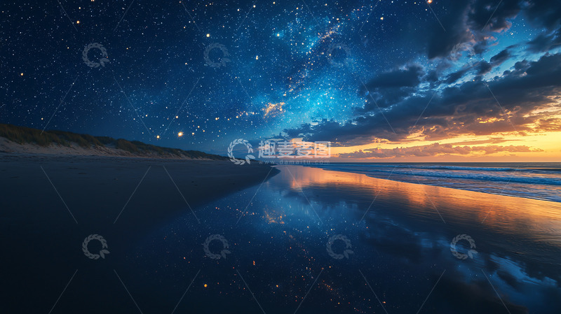 高清大图下载【趣麦麦图】星空下的海滩