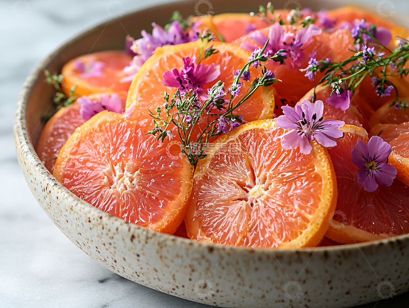 高清大图下载【趣麦麦图】粉色葡萄柚与紫花