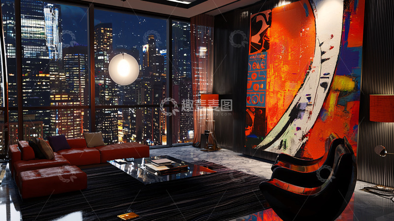 高清大图下载【趣麦麦图】夜景豪宅客厅
