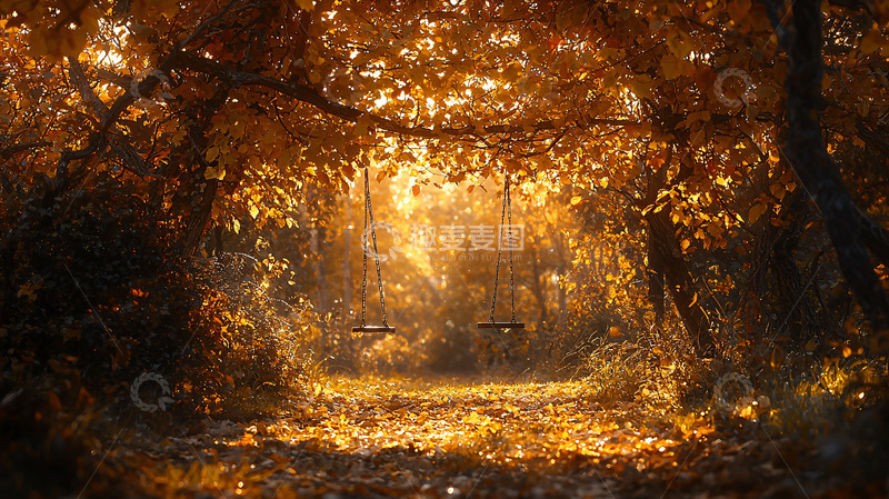 高清大图下载【趣麦麦图】金黄色秋日森林小路