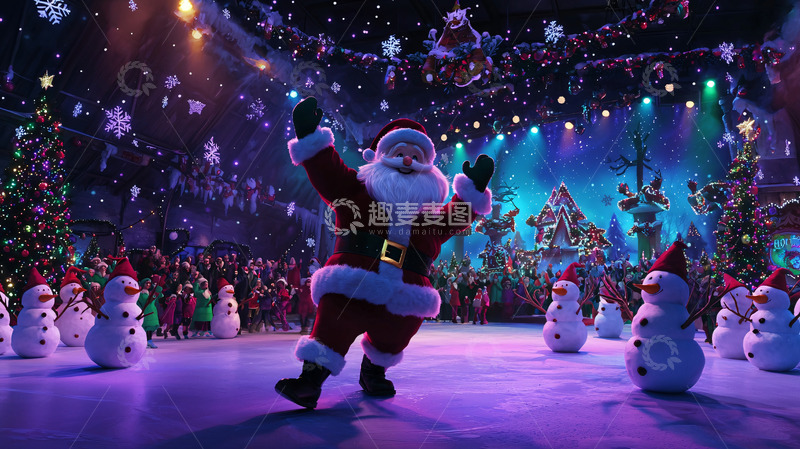 高清大图下载【趣麦麦图】圣诞老人冰上表演