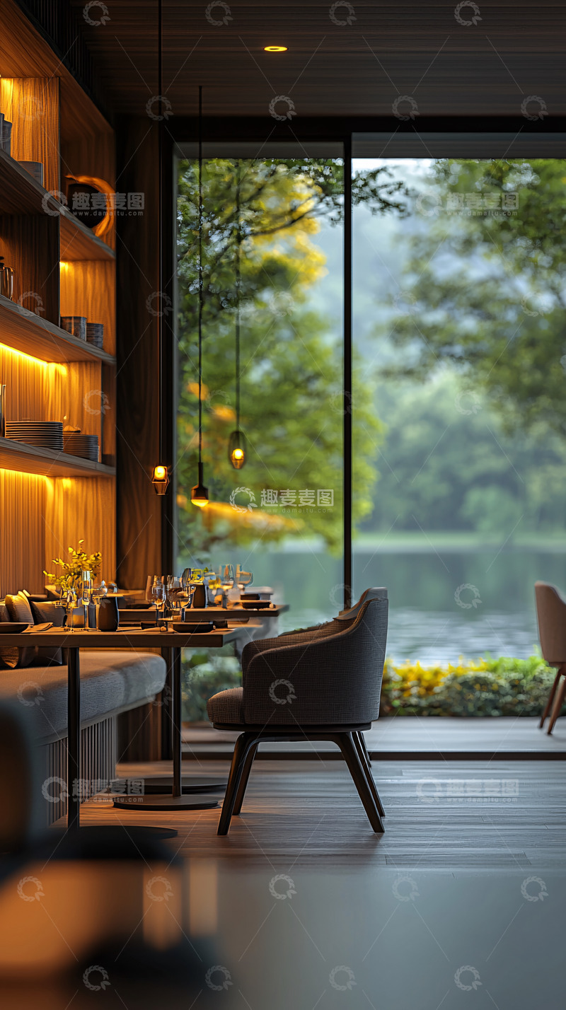 高清大图下载【趣麦麦图】极简风格餐厅湖景设计