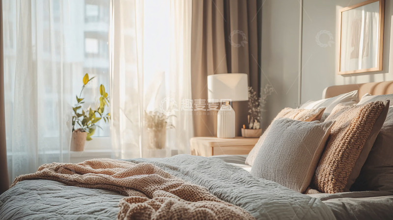 高清大图下载【趣麦麦图】卧室阳光洒满床铺