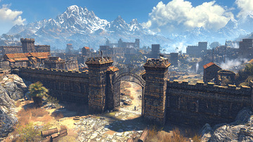 雪山下的城墙古城