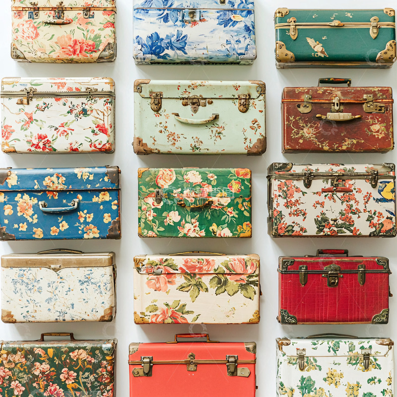 高清大图下载【趣麦麦图】复古花纹行李箱