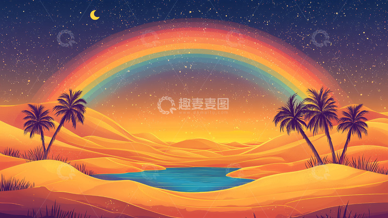 高清大图下载【趣麦麦图】沙漠彩虹星空