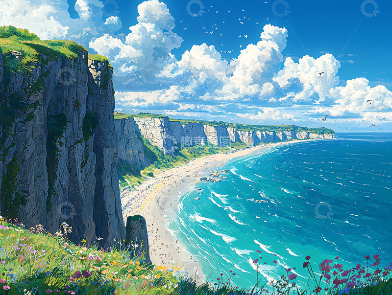 高清大图下载【趣麦麦图】阳光沙滩峭壁海岸线