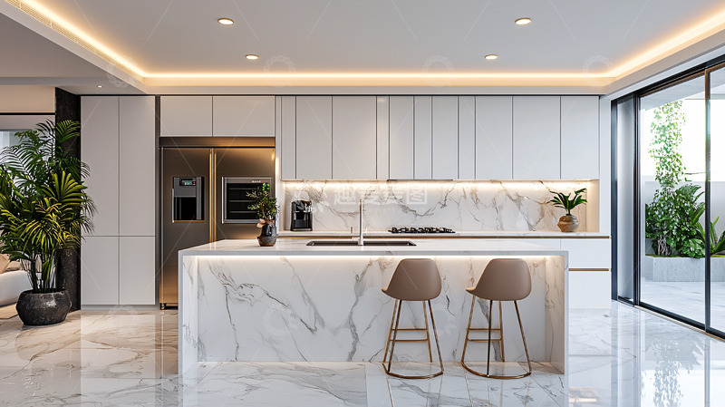 高清大图下载【趣麦麦图】现代简约白色大理石厨房