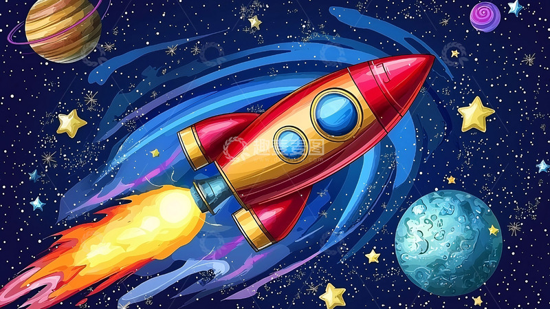 高清大图下载【趣麦麦图】卡通火箭宇宙飞船