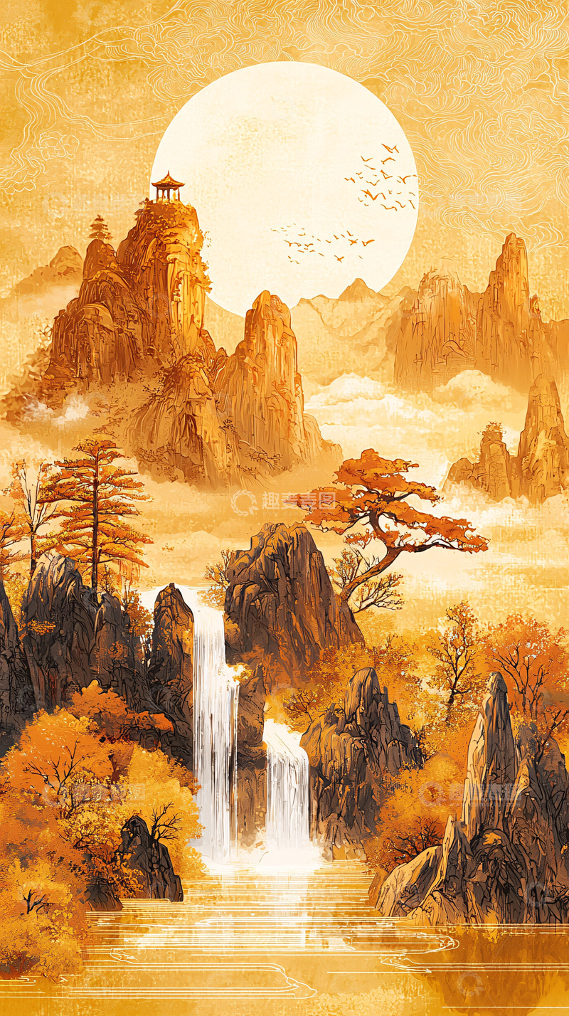 高清大图下载【趣麦麦图】金色山水
