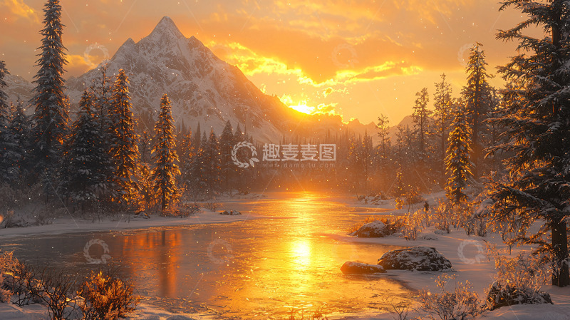 高清大图下载【趣麦麦图】雪山日落