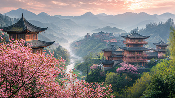 中国古建筑春景